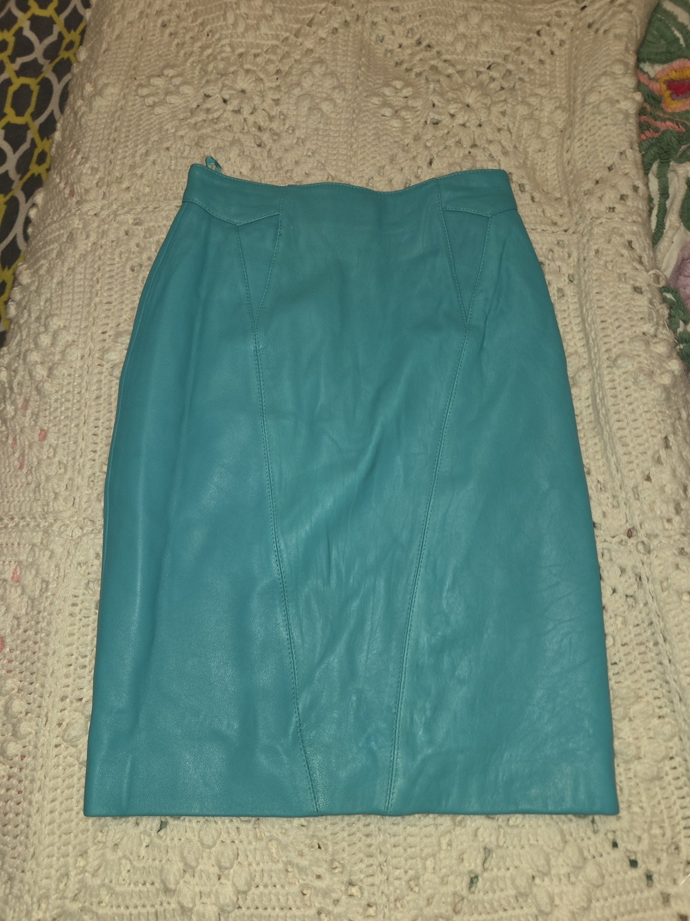 Pelle Studio Teal Leather Pencil Skirt